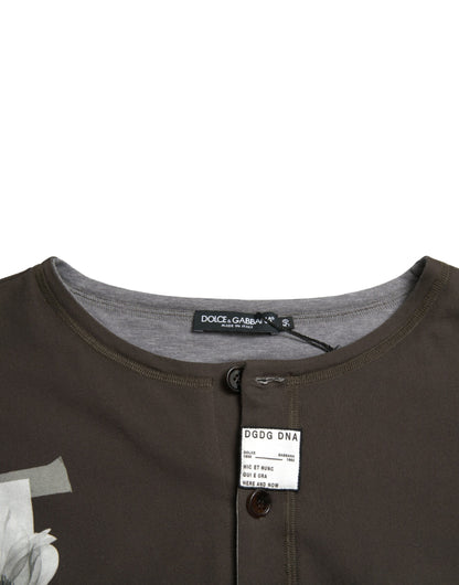 Dolce &amp; Gabbana Dark Gray Cotton Button Down Pullover Sweater