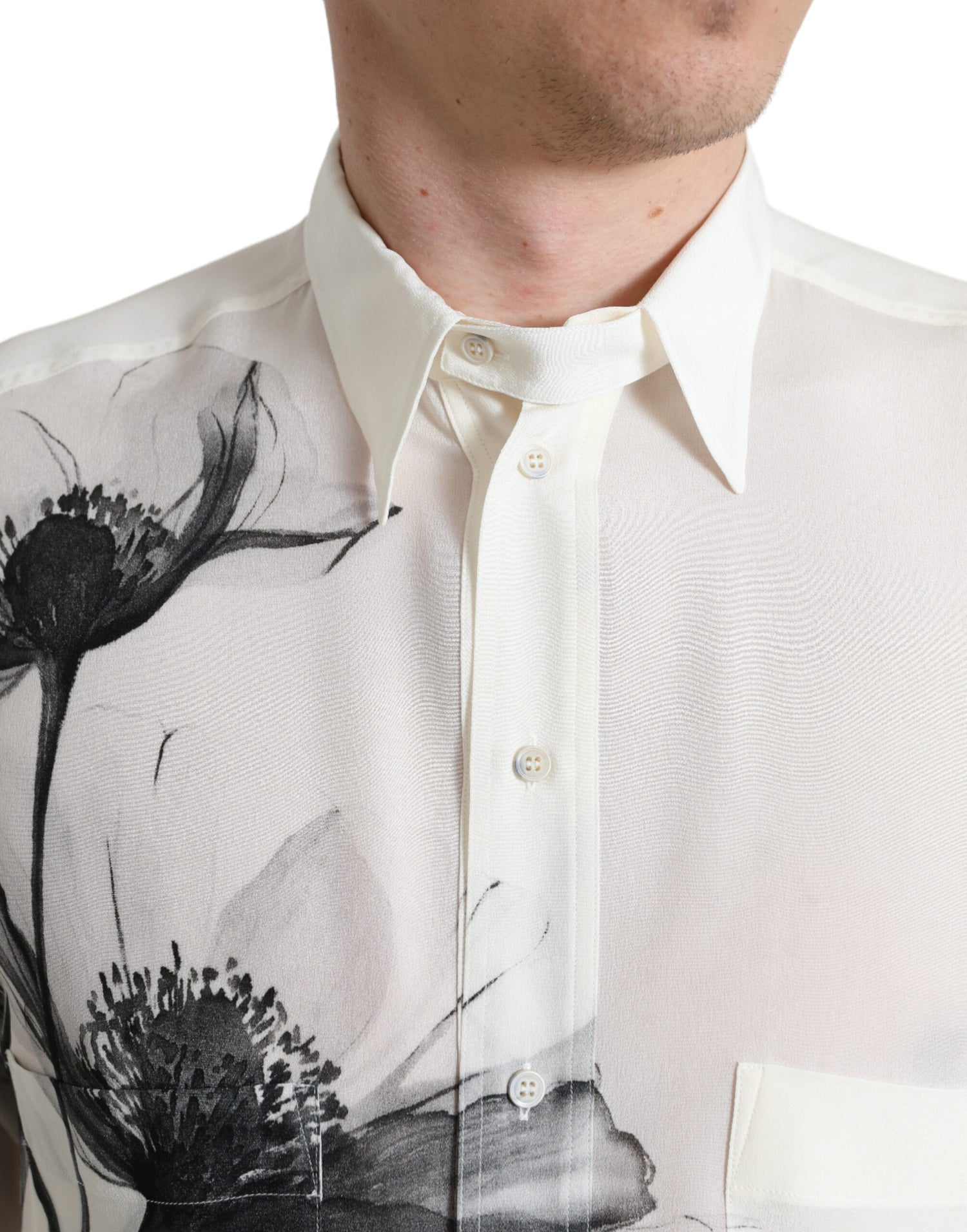 Dolce &amp;amp; Gabbana Vit Blommig Krageklänning Sidenskjorta