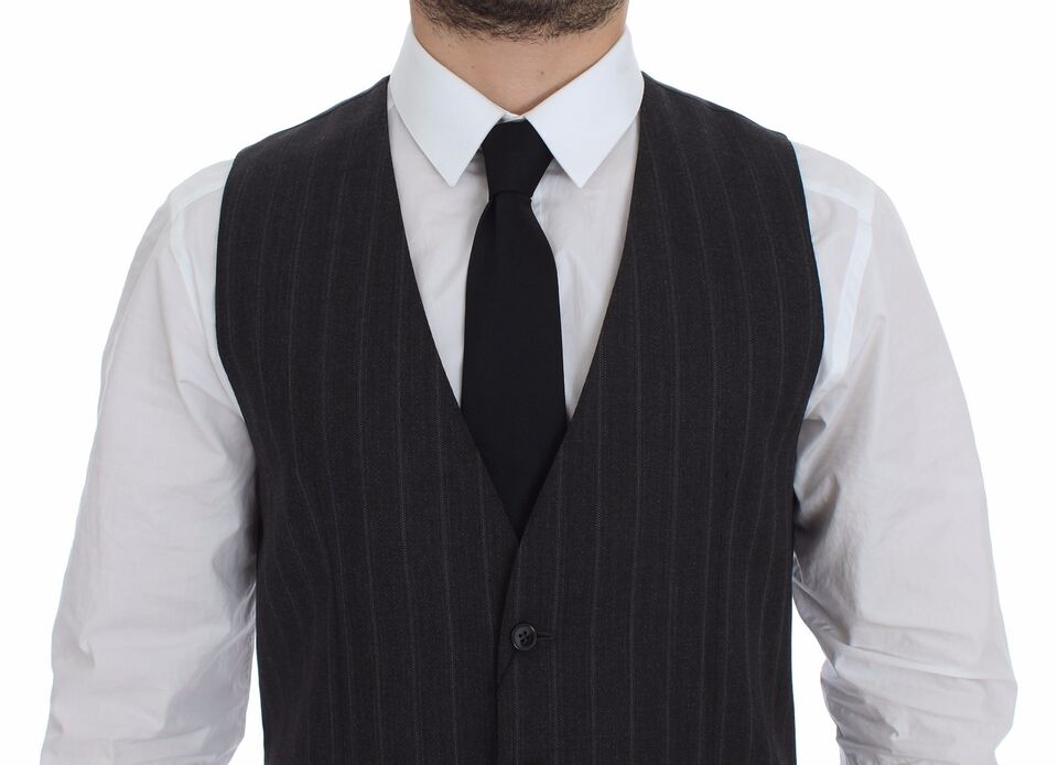 Dolce &amp; Gabbana Gray Striped Wool Logo Vest Gilet Weste