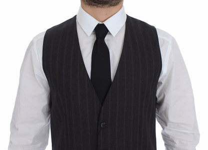 Dolce &amp; Gabbana Gray Striped Wool Logo Vest Gilet Weste