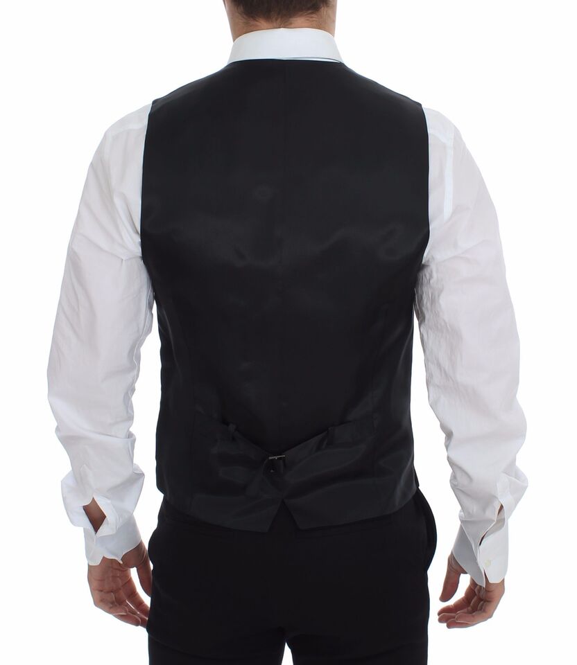 Dolce &amp; Gabbana Gray Striped Wool Logo Vest Gilet Weste