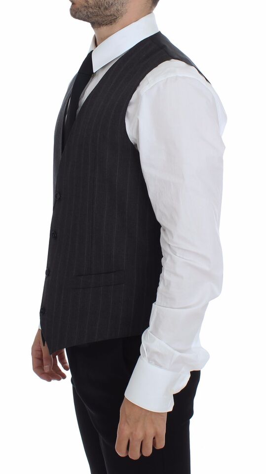 Dolce &amp; Gabbana Gray Striped Wool Logo Vest Gilet Weste