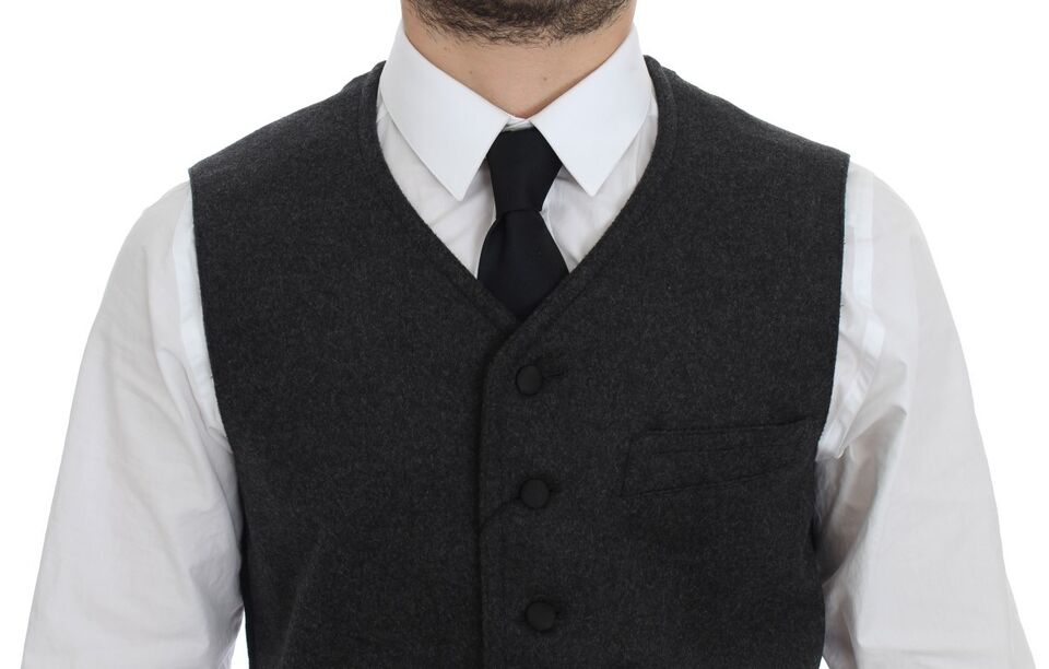 Dolce &amp; Gabbana Gray Wool Blend Logo Vest Gilet Weste