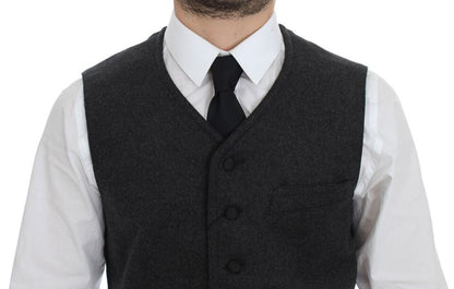 Dolce &amp; Gabbana Gray Wool Blend Logo Vest Gilet Weste