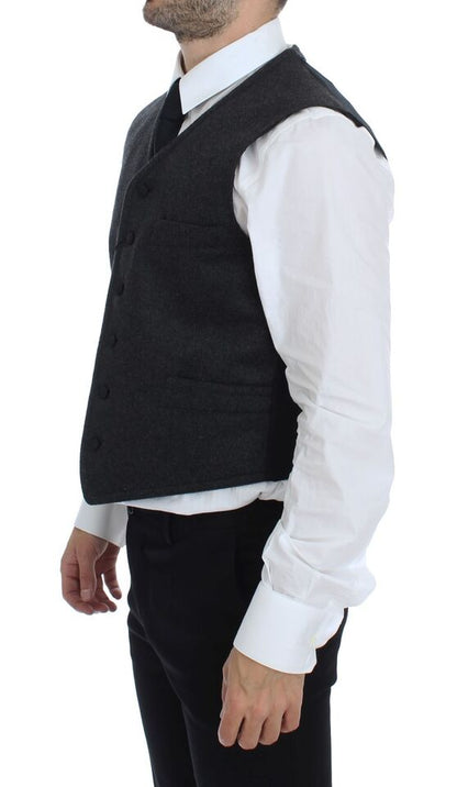 Dolce &amp; Gabbana Gray Wool Blend Logo Vest Gilet Weste