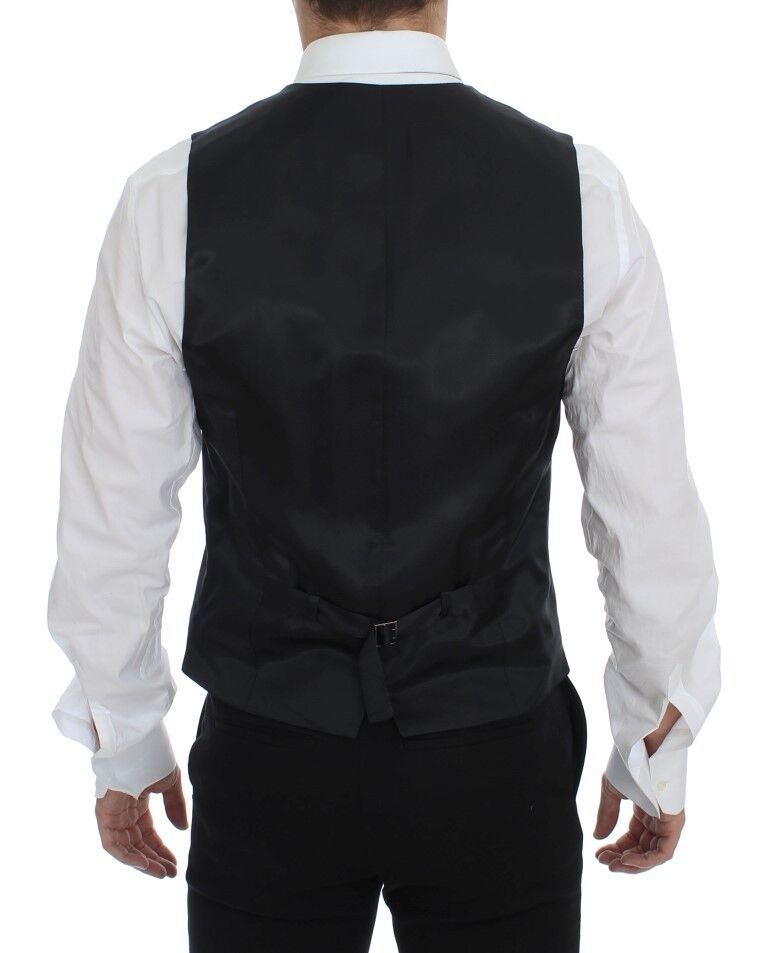 Dolce &amp; Gabbana Gray Striped Wool Single Breasted Vest