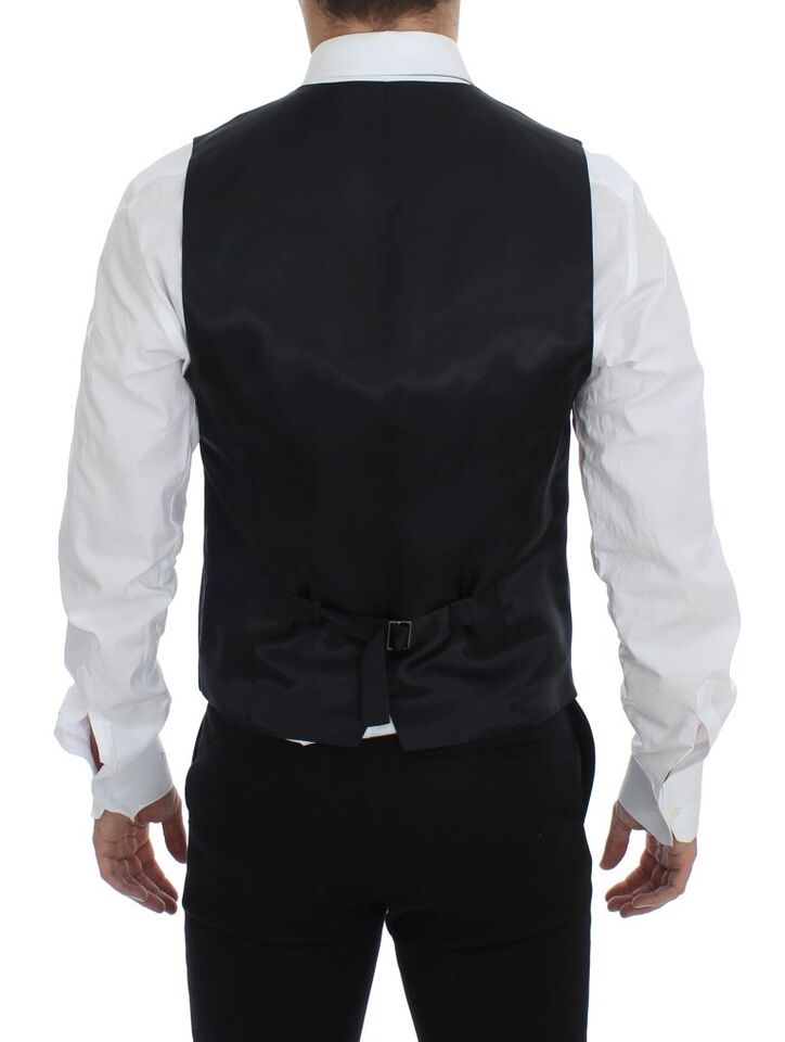 Dolce &amp; Gabbana Black Striped Wool Single Breasted Vest