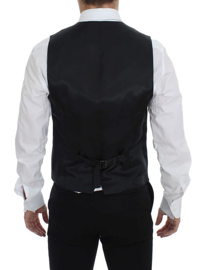Dolce &amp; Gabbana Black Striped Wool Single Breasted Vest