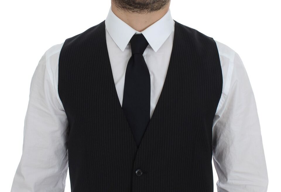 Dolce &amp; Gabbana Black Striped Wool Single Breasted Vest