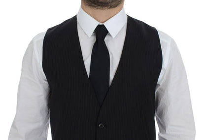 Dolce &amp; Gabbana Black Striped Wool Single Breasted Vest