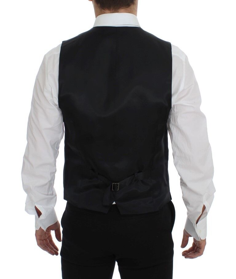 Dolce &amp; Gabbana Gray Striped Wool Logo Vest Gilet Weste