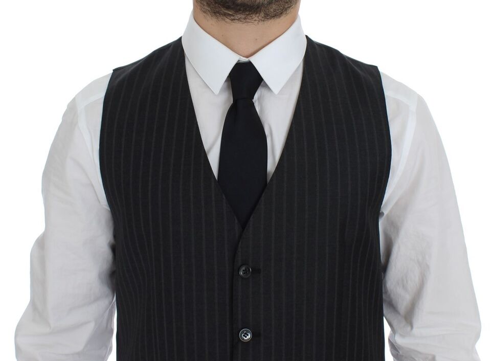 Dolce &amp; Gabbana Gray Striped Wool Logo Vest Gilet Weste