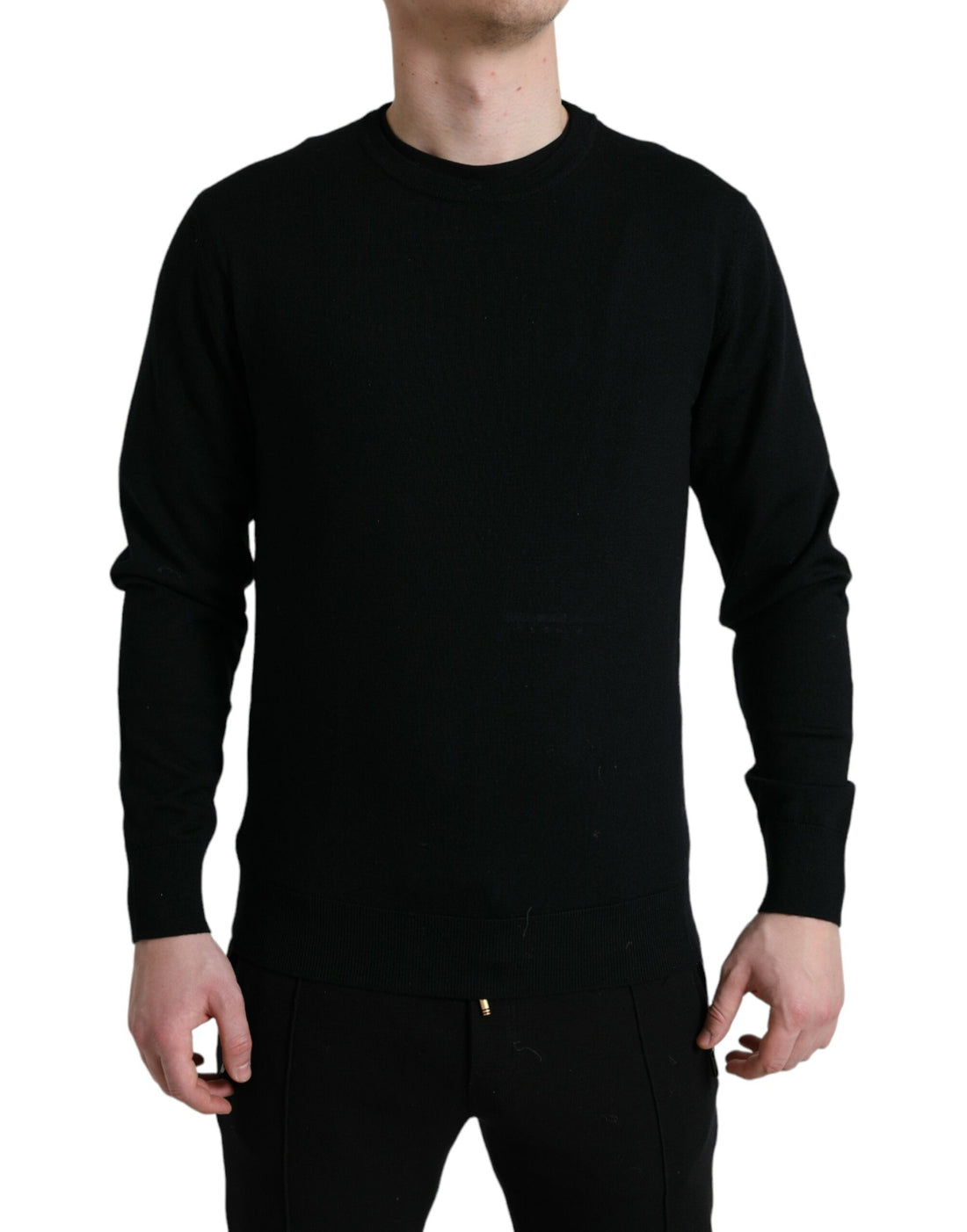 Dolce &amp; Gabbana Black Wool Round Neck Pullover Sweater