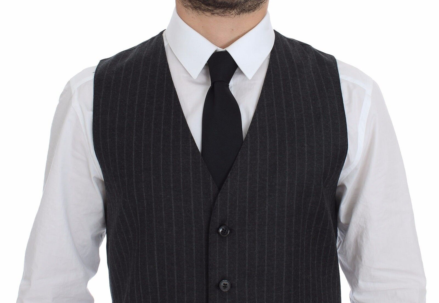 Dolce &amp; Gabbana Gray Striped Wool Logo Vest Gilet Weste