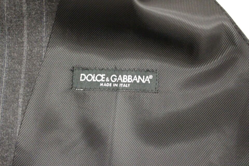 Dolce &amp; Gabbana Gray Striped Wool Logo Vest Gilet Weste