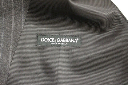 Dolce &amp; Gabbana Gray Striped Wool Logo Vest Gilet Weste