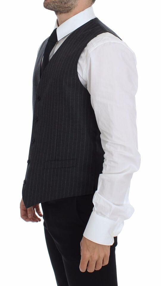 Dolce &amp; Gabbana Gray Striped Wool Logo Vest Gilet Weste