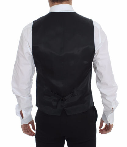 Dolce &amp; Gabbana Gray Striped Wool Logo Vest Gilet Weste
