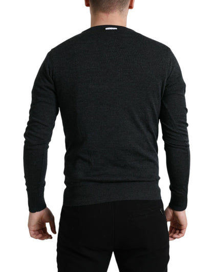 Dolce &amp; Gabbana Gray Wool Round Neck Pullover Sweater
