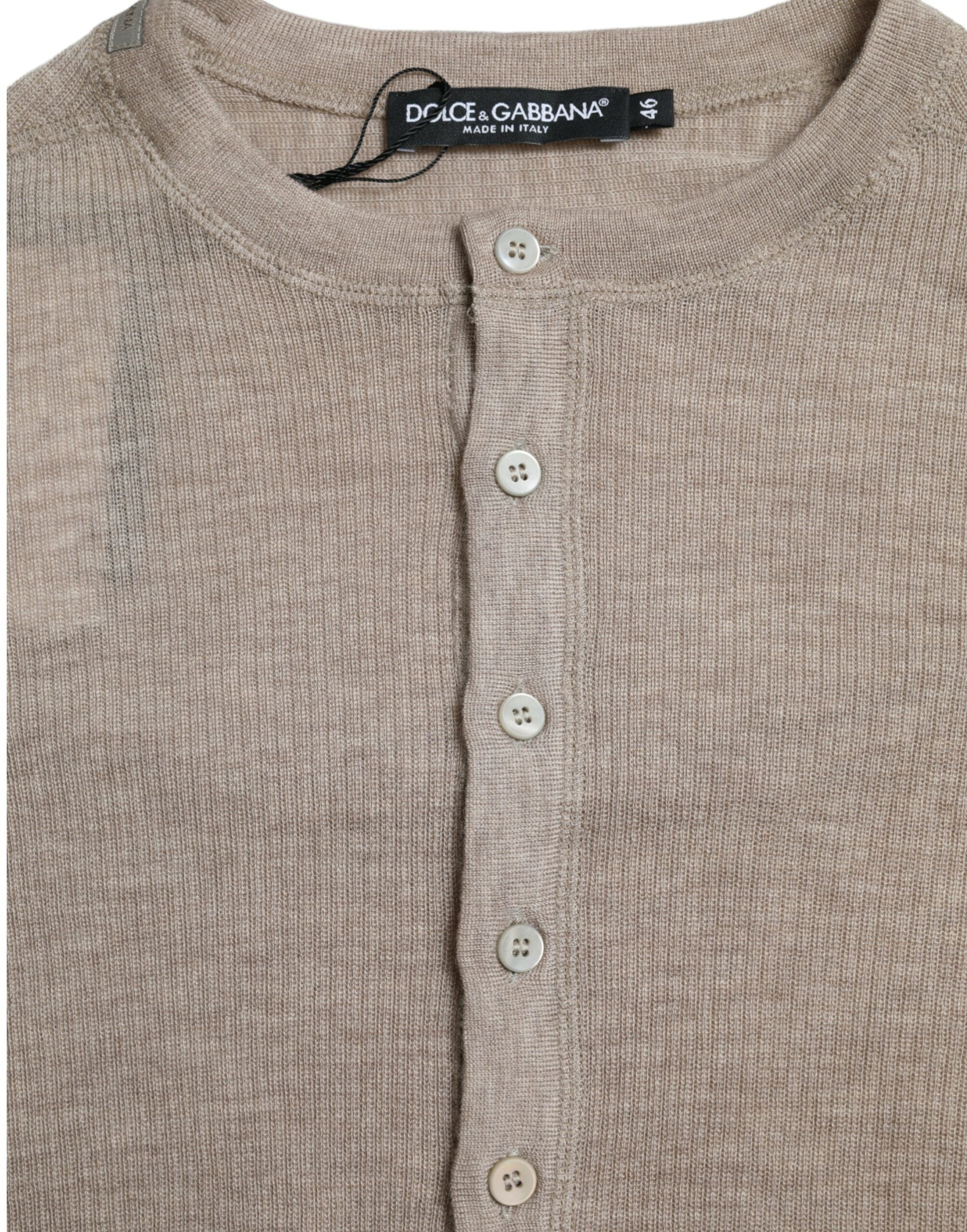 Dolce &amp; Gabbana Henley Pullover Beige Cashmere Sweater