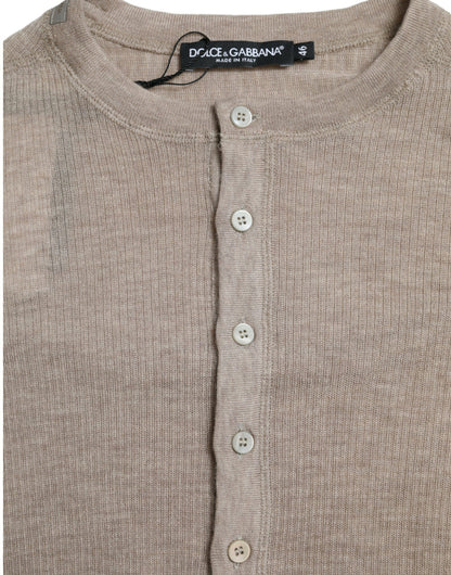 Dolce &amp; Gabbana Henley Pullover Beige Cashmere Sweater