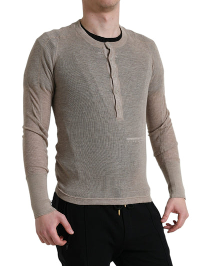 Dolce &amp; Gabbana Henley Pullover Beige Cashmere Sweater