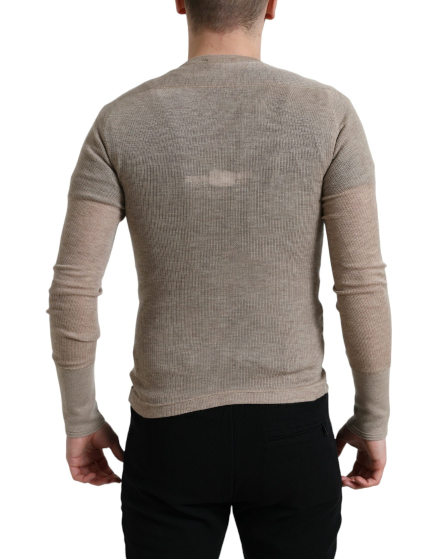 Dolce &amp; Gabbana Henley Pullover Beige Cashmere Sweater