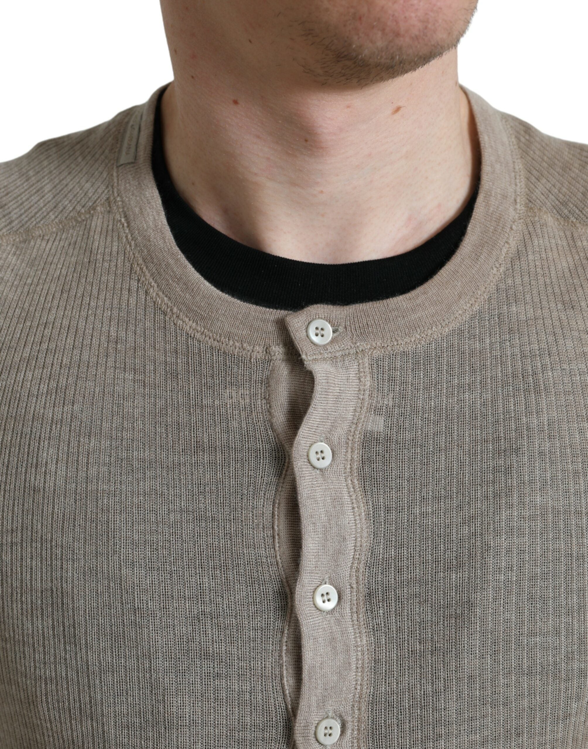 Dolce &amp; Gabbana Henley Pullover Beige Cashmere Sweater