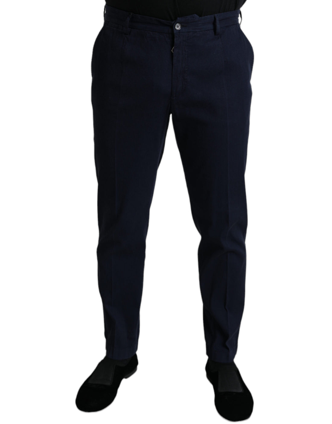 Dolce &amp;amp; Gabbana Mörkblå Bomulls Stretchiga Slim Fit Dressbyxor