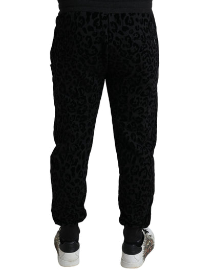 Dolce &amp; Gabbana Black Leopard Cotton Slim Fit Jogger Pants