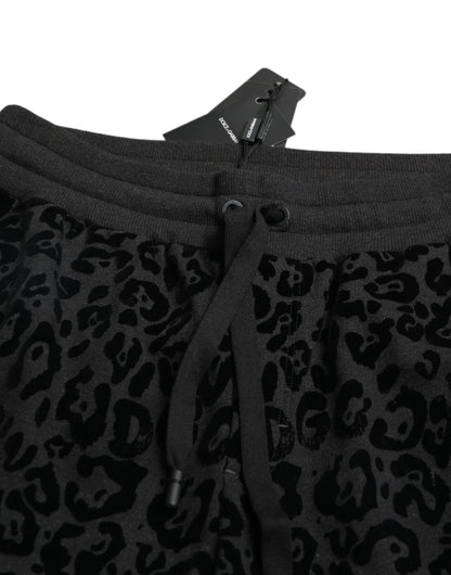 Dolce &amp; Gabbana Black Leopard Cotton Slim Fit Jogger Pants