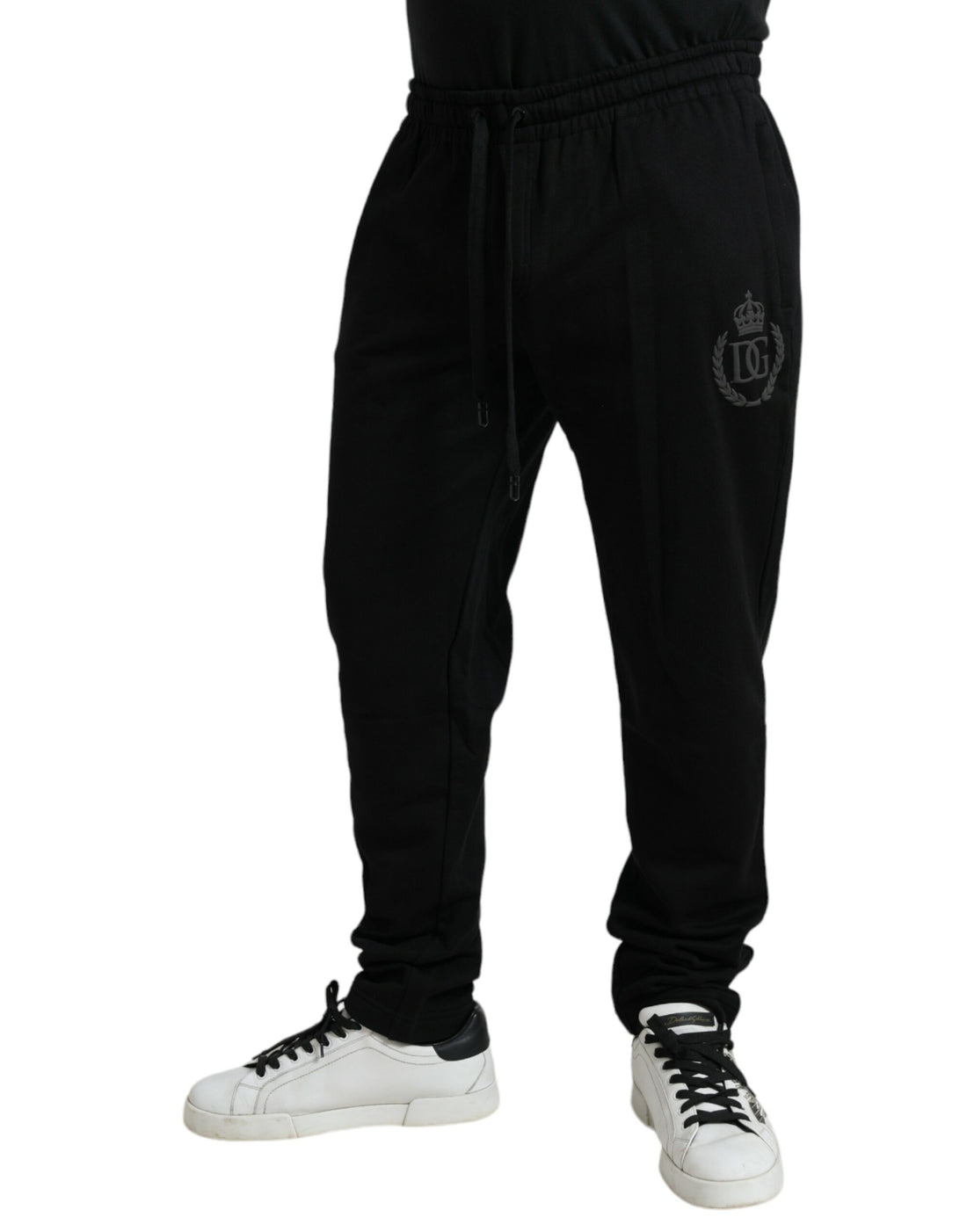Dolce &amp;amp; Gabbana Svarta Bomullslogotyp Jogger Herr Träningsbyxor Byxor