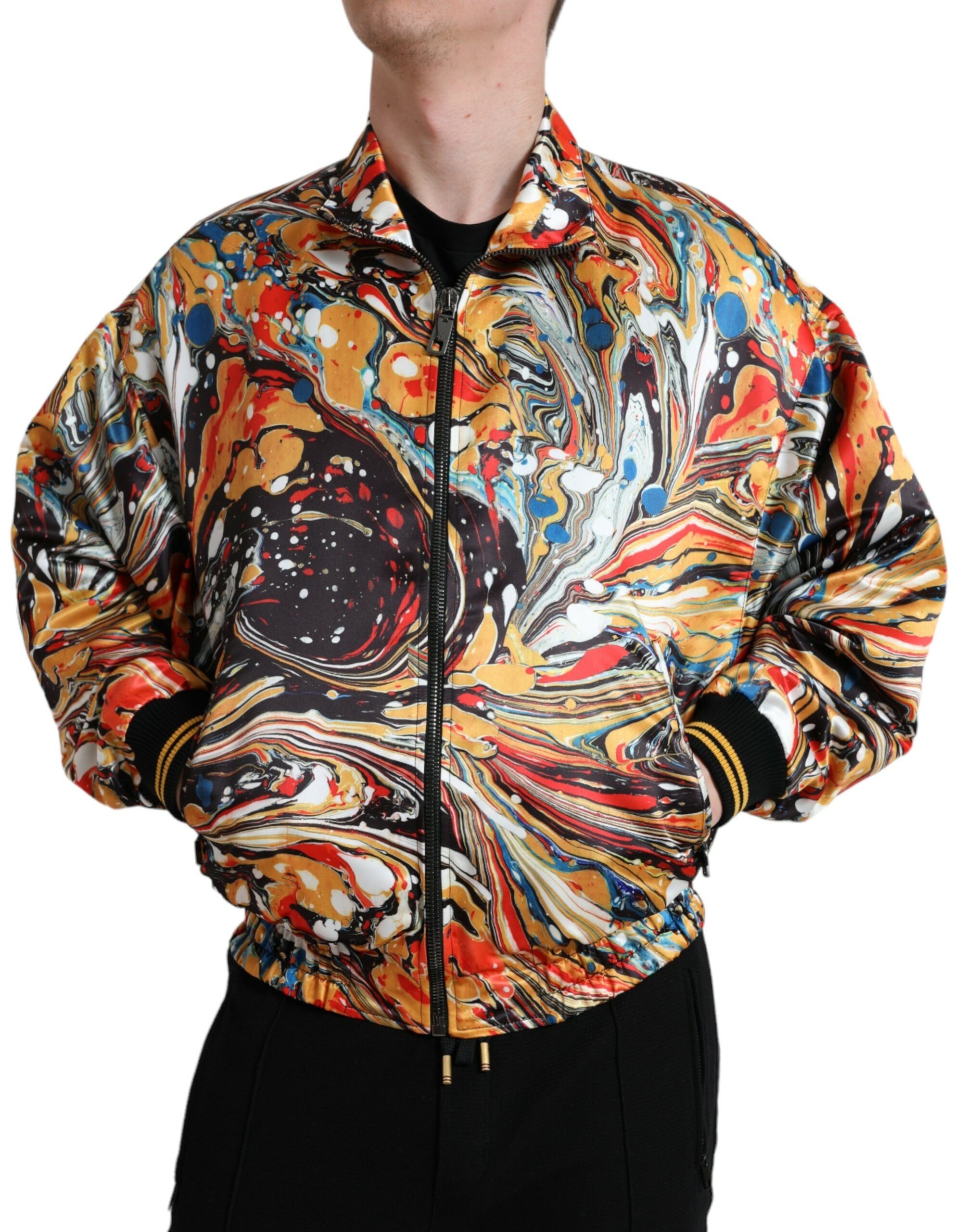 Dolce &amp; Gabbana Multicolor Abstract Polyester Bomber Jacket