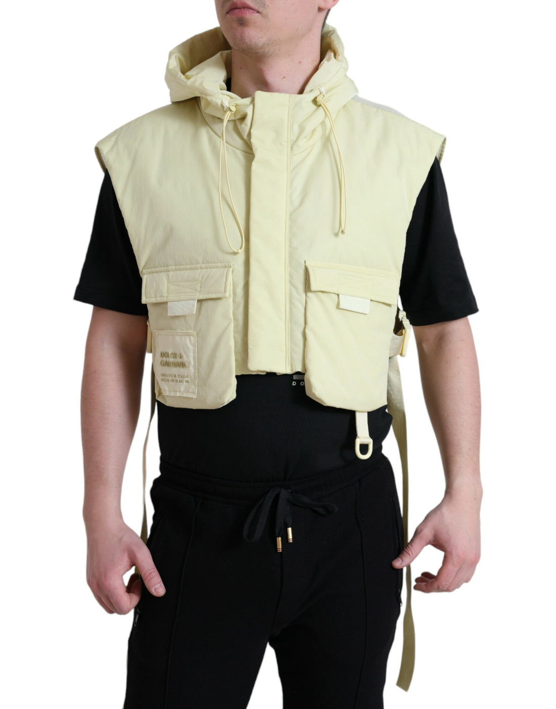Dolce &amp; Gabbana Yellow Nylon Hooded Sportswear Vest Jacket