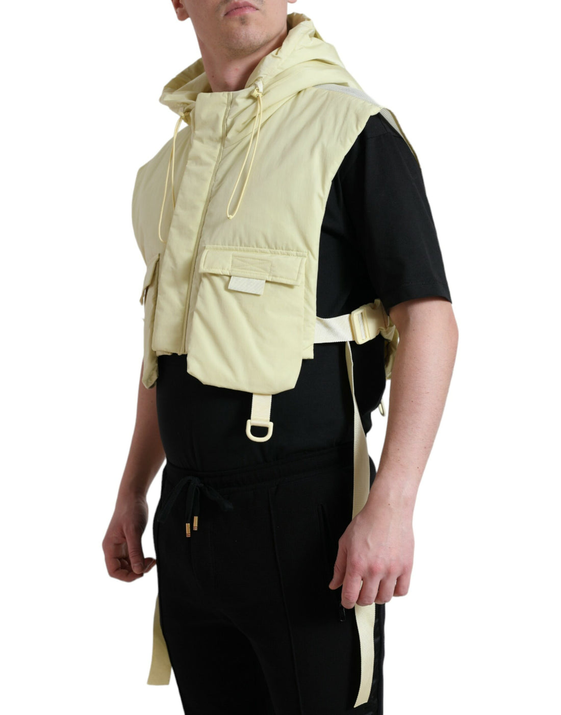 Dolce &amp; Gabbana Yellow Nylon Hooded Sportswear Vest Jacket