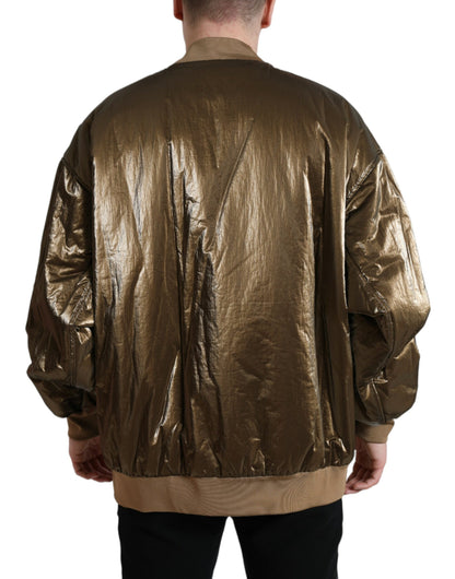 Dolce &amp; Gabbana Bronze Nylon Full Zip Men Bomber Jacket