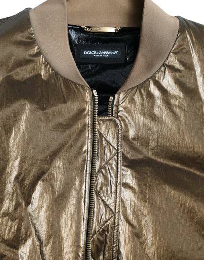 Dolce &amp; Gabbana Bronze Nylon Full Zip Men Bomber Jacket