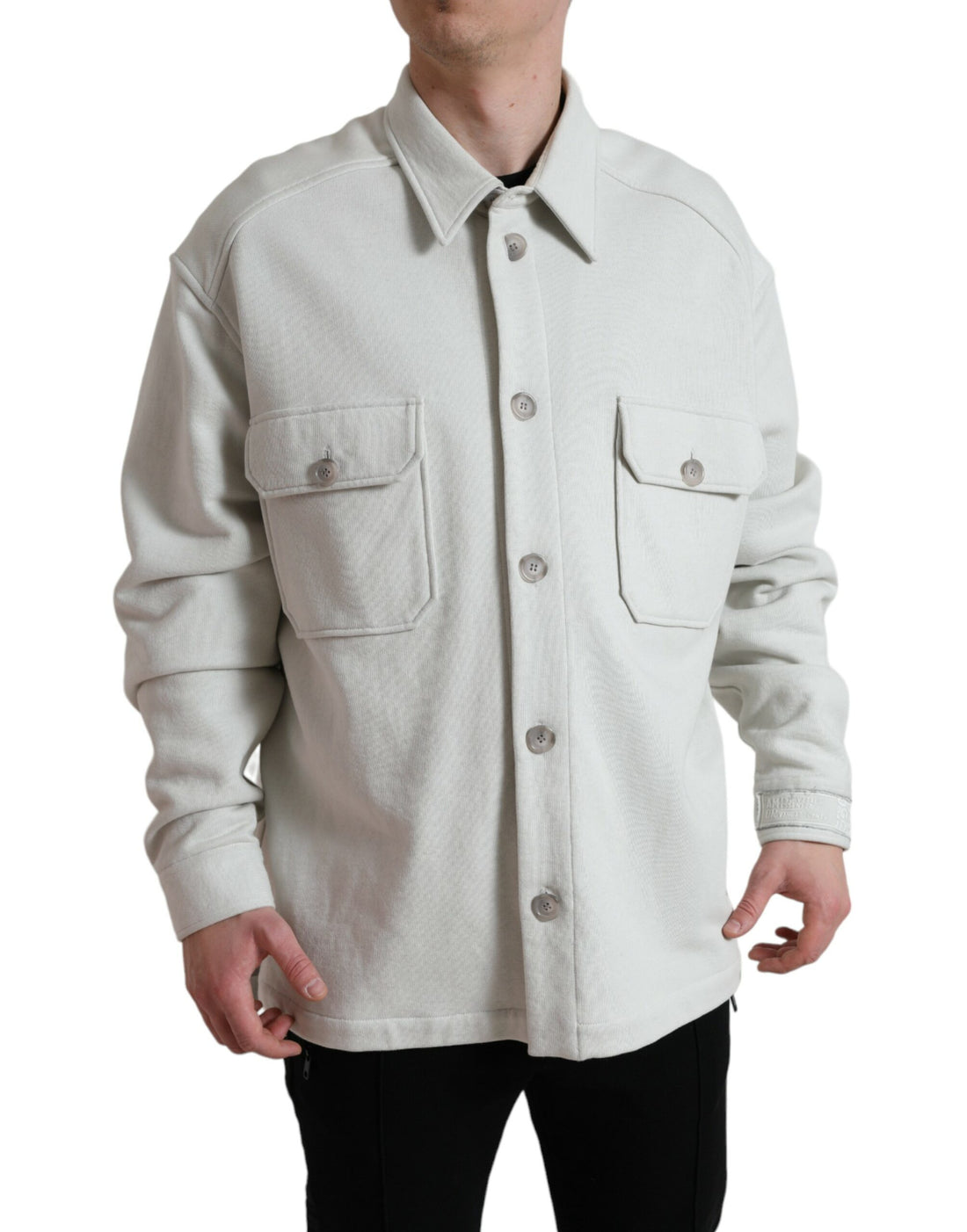 Dolce &amp; Gabbana Grey Cotton Button Down Collared Coat Jacket