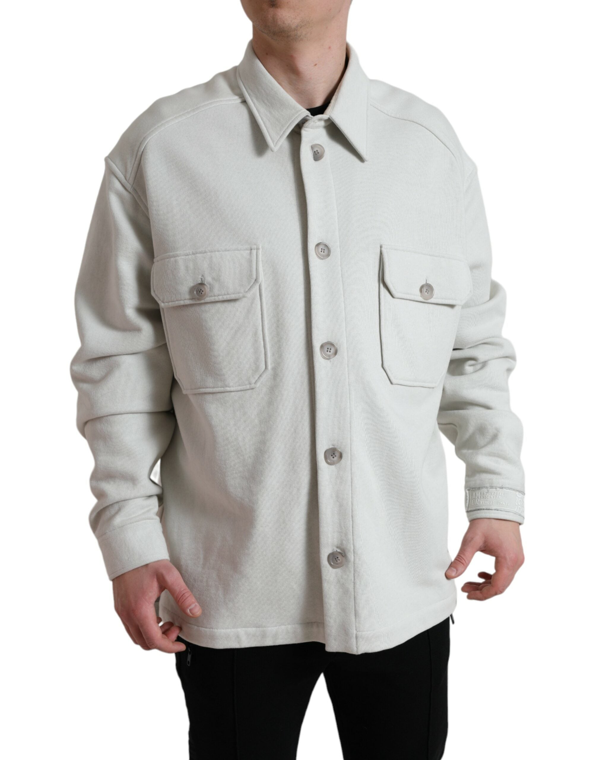 Dolce &amp; Gabbana Grey Cotton Button Down Collared Coat Jacket