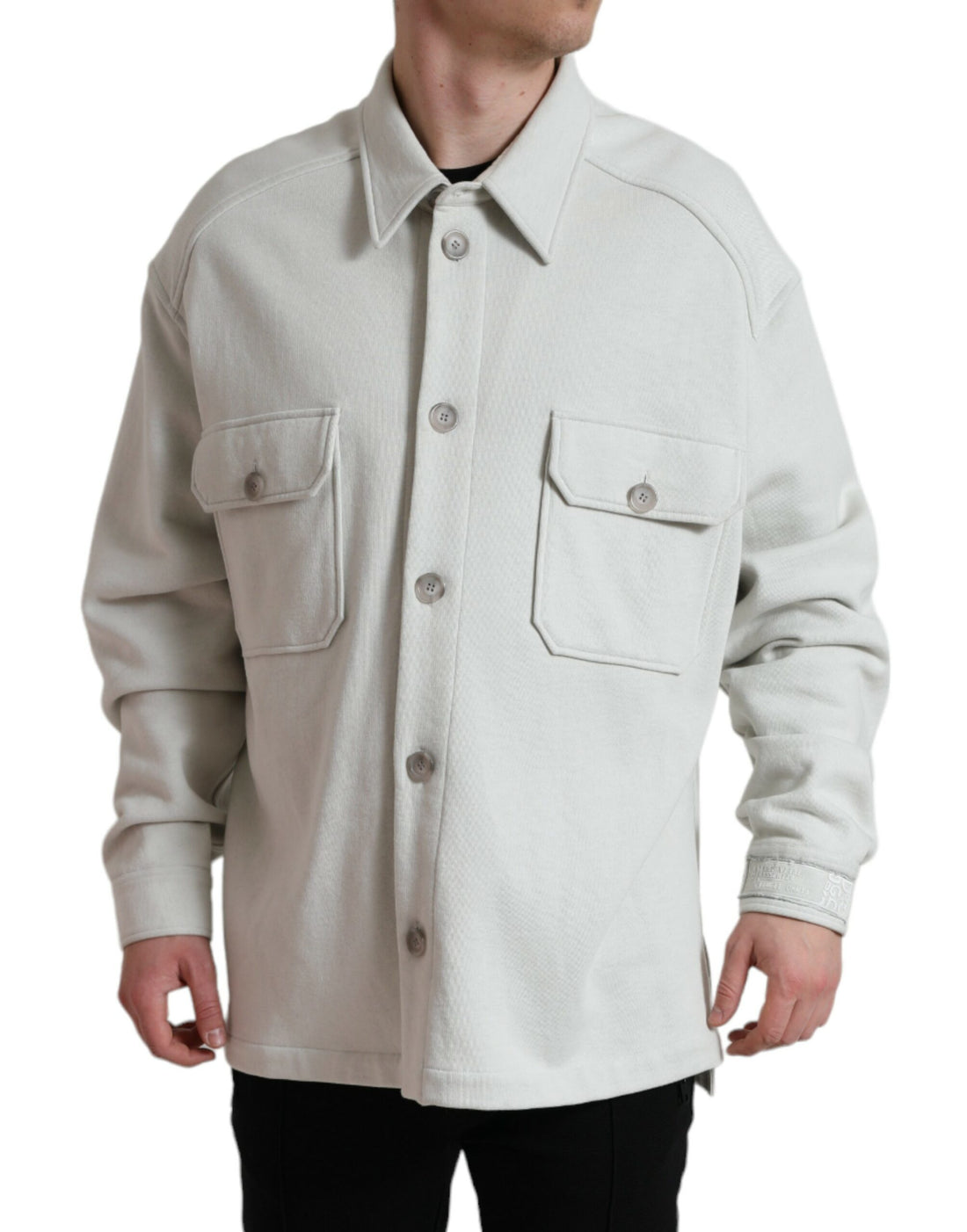 Dolce &amp; Gabbana Grey Cotton Button Down Collared Coat Jacket