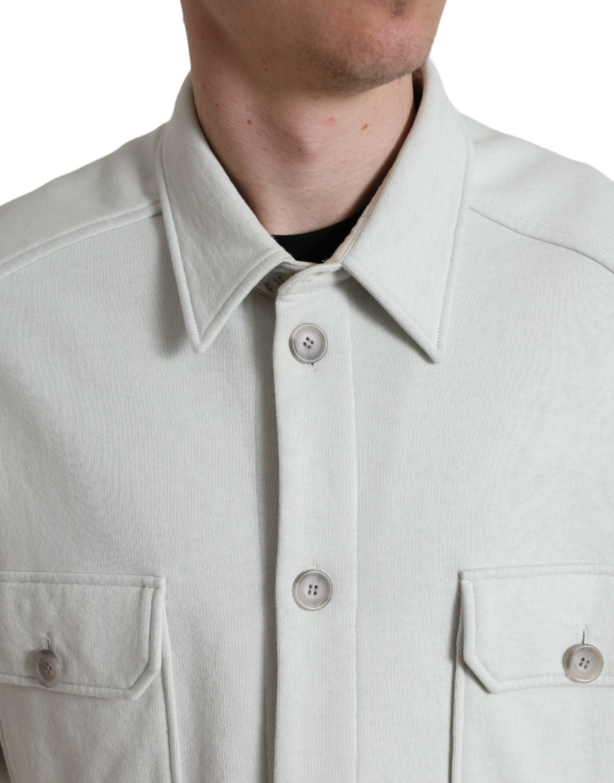 Dolce &amp; Gabbana Grey Cotton Button Down Collared Coat Jacket