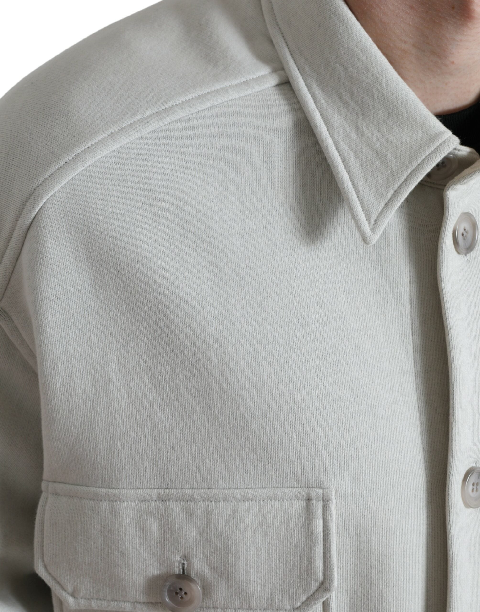 Dolce &amp; Gabbana Grey Cotton Button Down Collared Coat Jacket