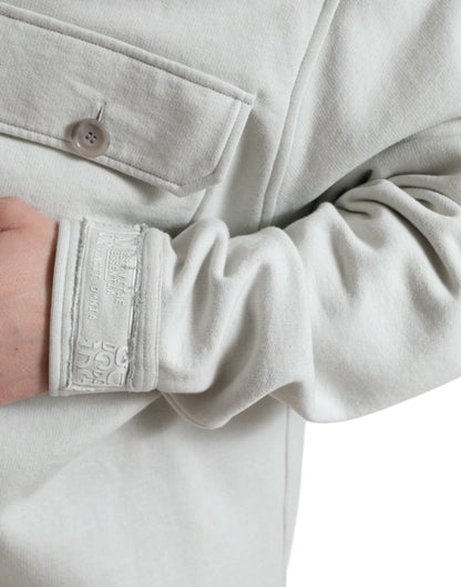 Dolce &amp; Gabbana Grey Cotton Button Down Collared Coat Jacket