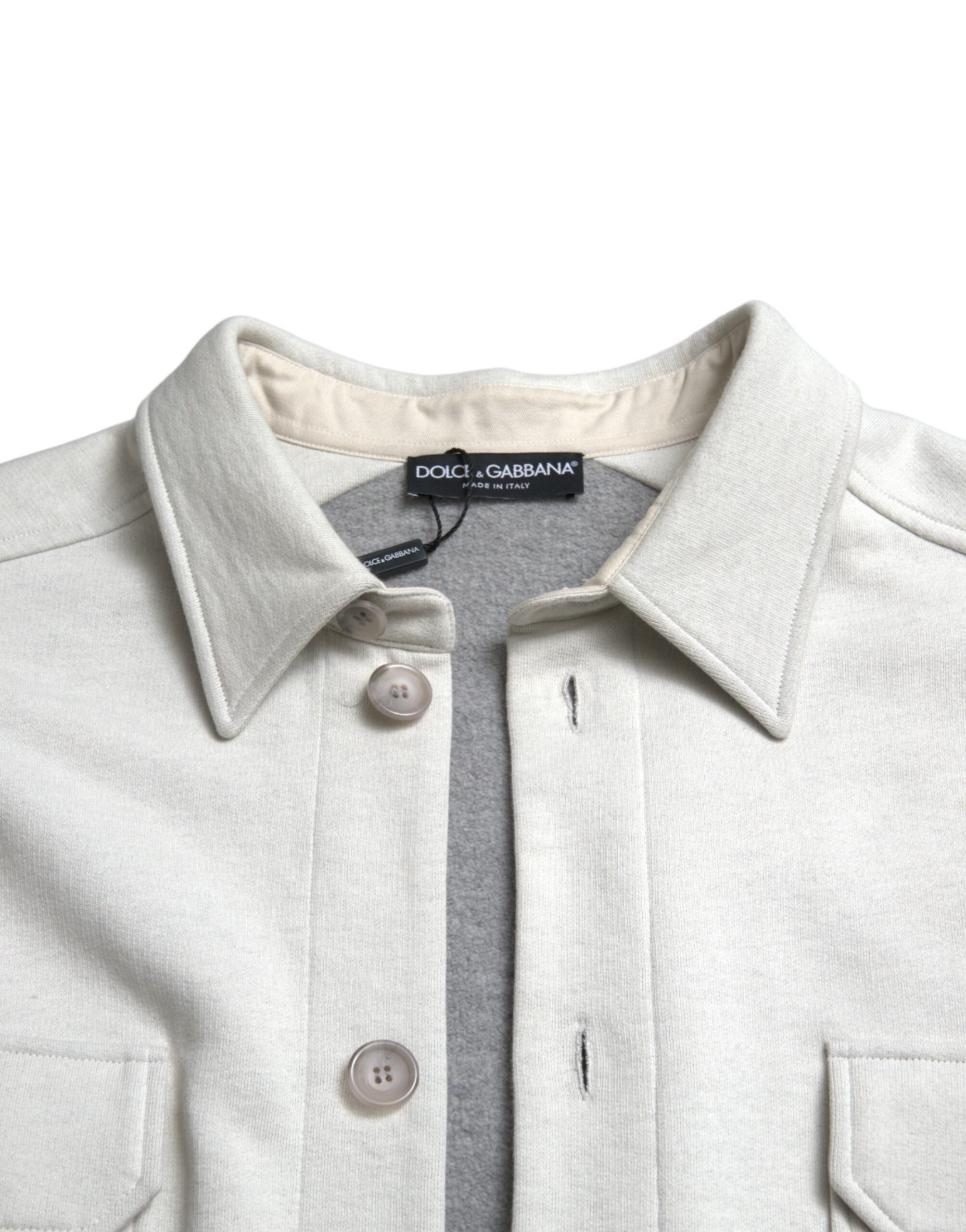 Dolce &amp; Gabbana Grey Cotton Button Down Collared Coat Jacket