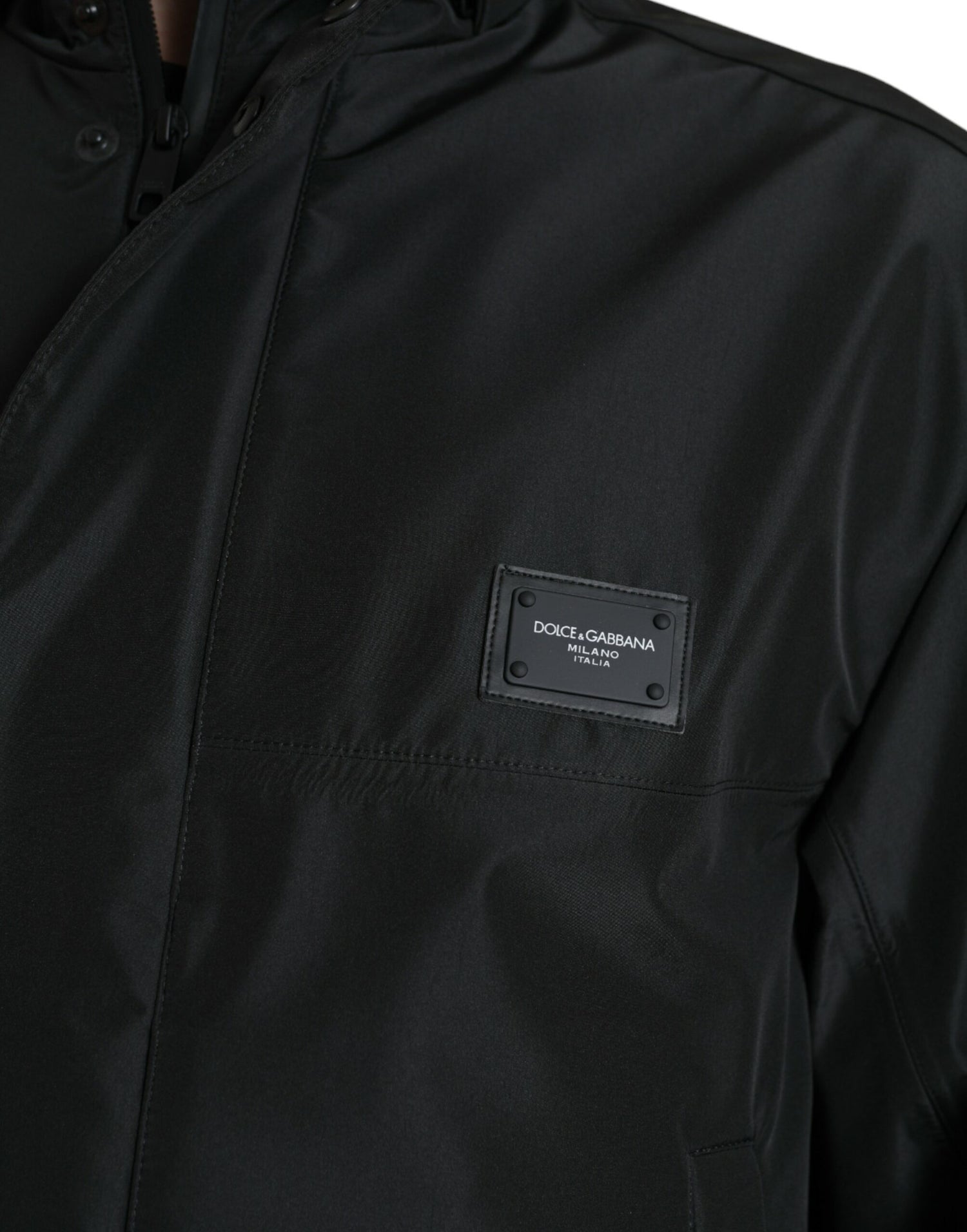 Dolce &amp; Gabbana Black Polyester Logo Plaque Hooded Jacket
