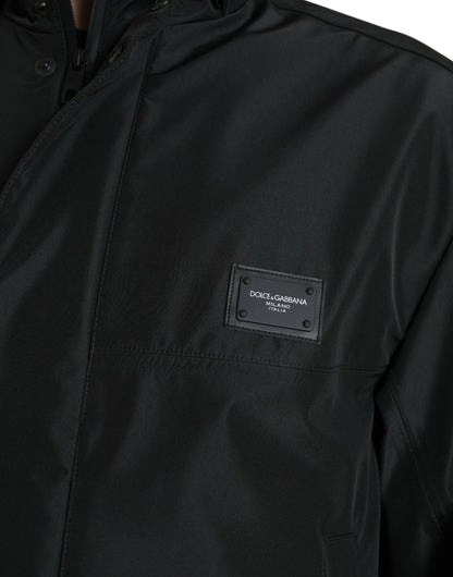 Dolce &amp; Gabbana Black Polyester Logo Plaque Hooded Jacket