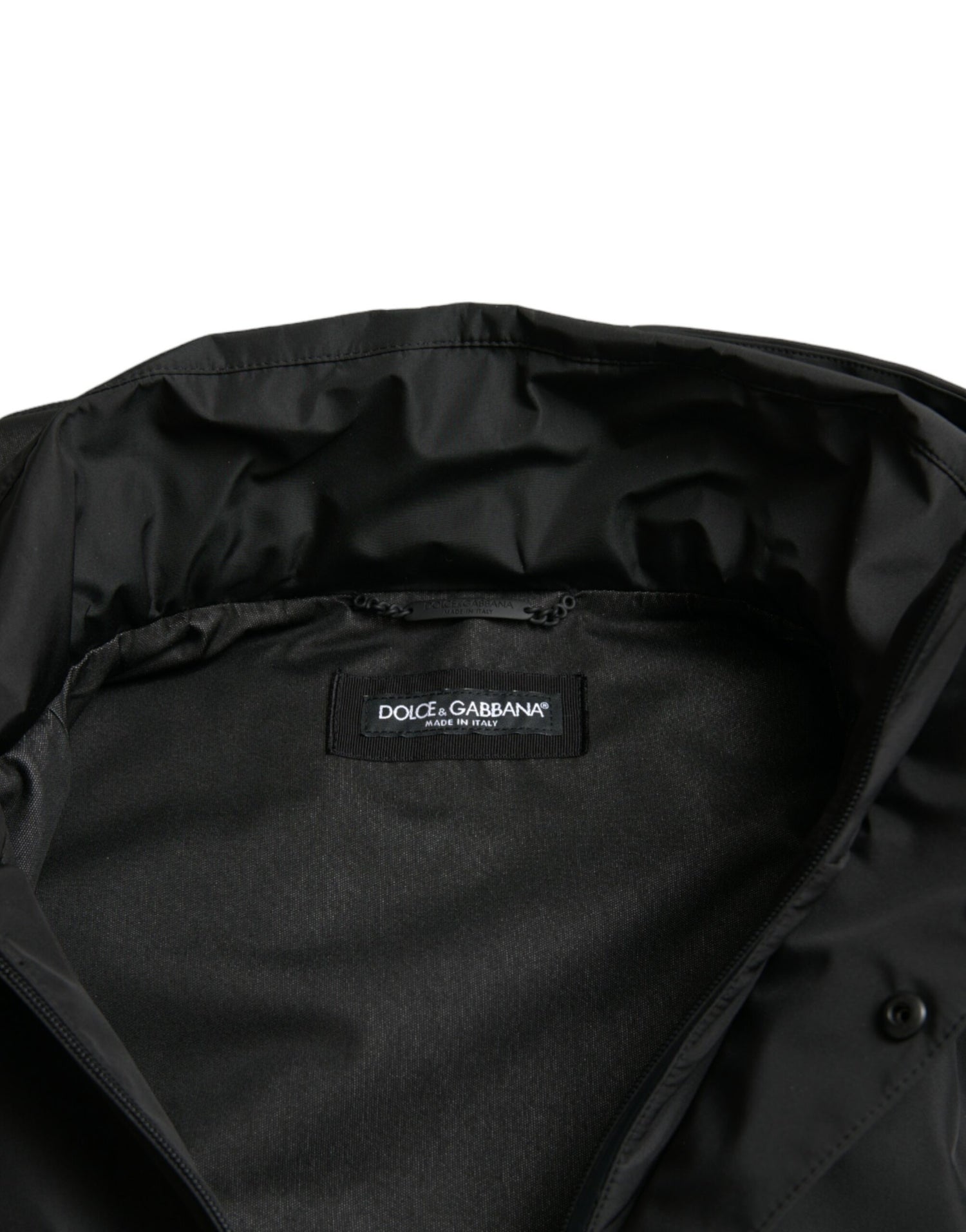 Dolce &amp; Gabbana Black Polyester Logo Plaque Hooded Jacket