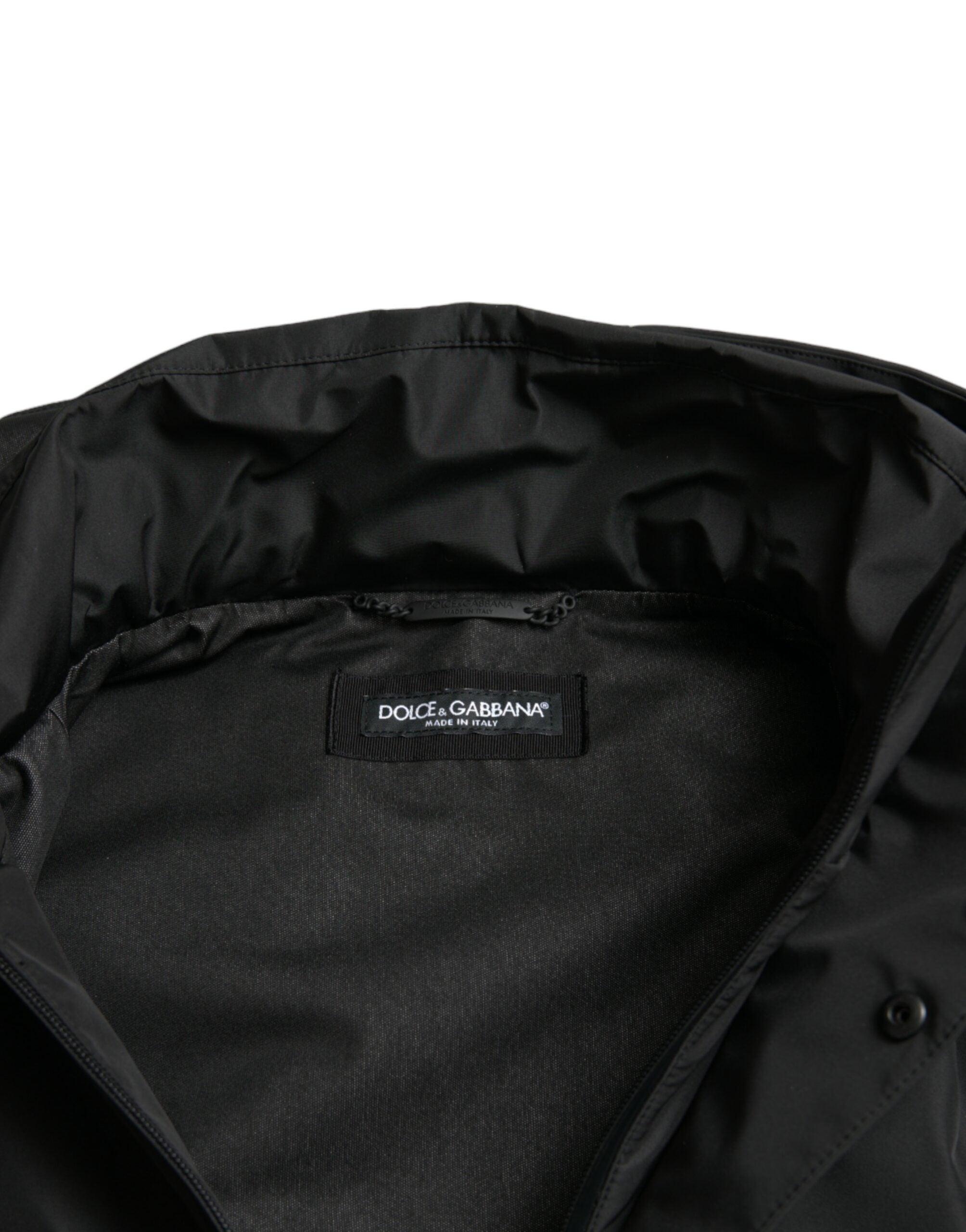 Dolce &amp; Gabbana Black Polyester Logo Plaque Hooded Jacket