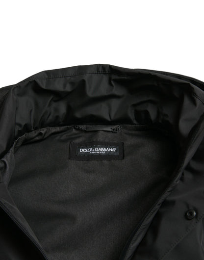 Dolce &amp; Gabbana Black Polyester Logo Plaque Hooded Jacket