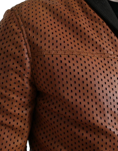 Dolce &amp; Gabbana Brown Lambskin Leather Perforated Jacket